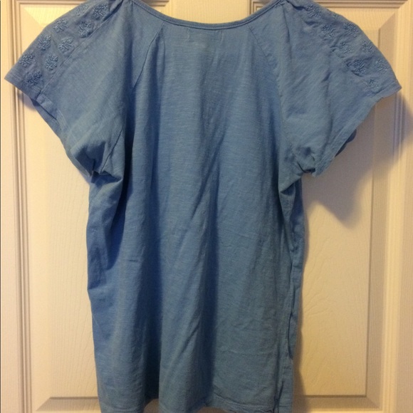 Women’s Blue Peasant-Style Top Crochet Detail Ties - Picture 2 of 4